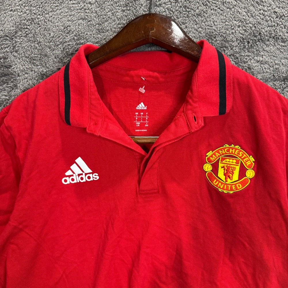 Adidas Manchester United Mens Large Red Pique Polo Shirt Soccer Fan Gear